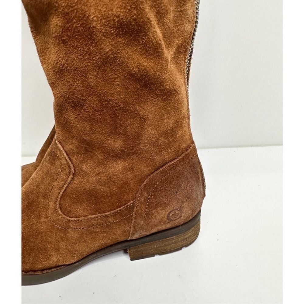Born Malena‎ Tan Suede Leopard Print Cuff Tall Boots Back Zip 5.5M - Picture 8 of 9